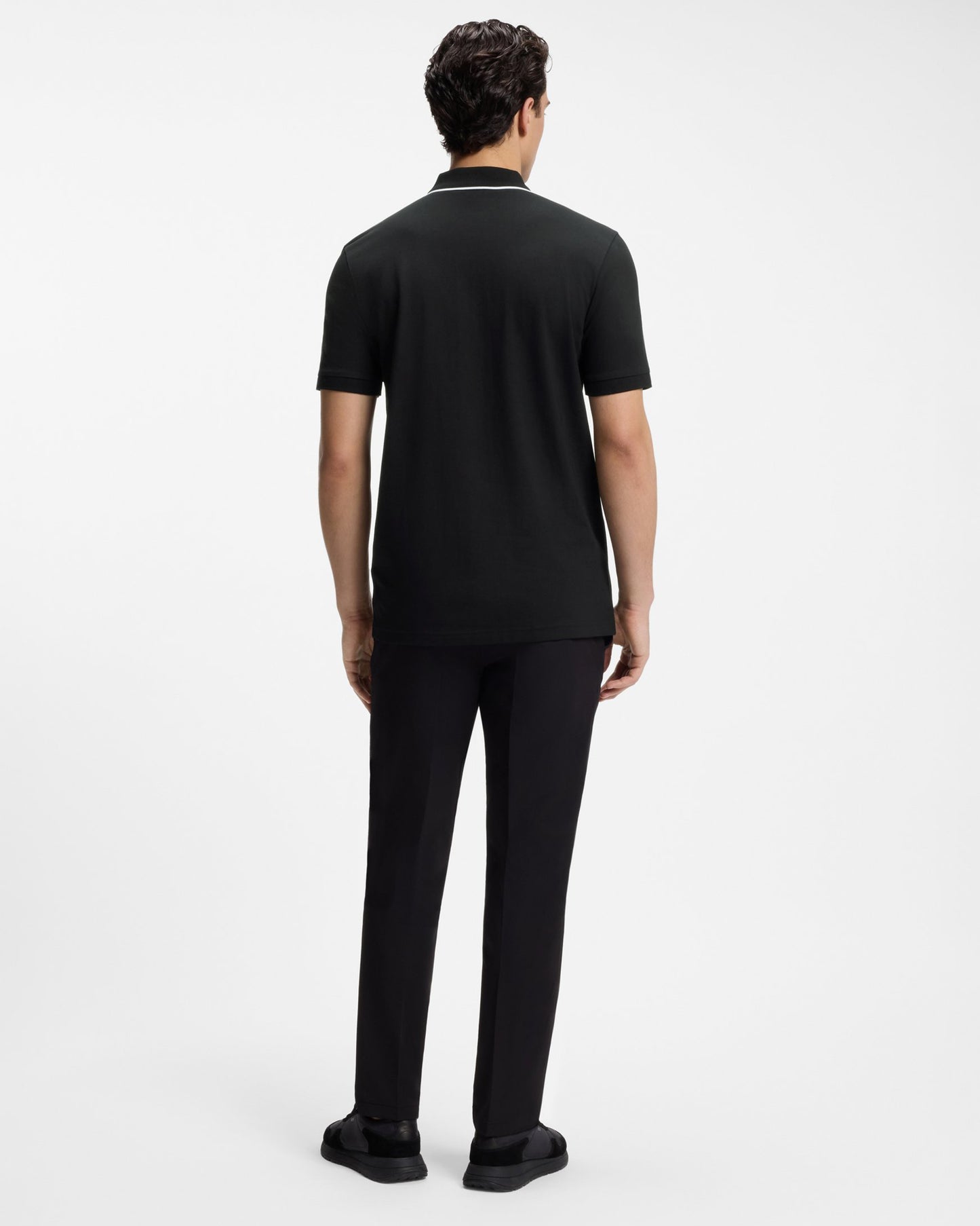BOSS Green Philix Mens Slim Fit Zip Polo Shirt in Moisture - Wicking Stretch Cotton - Black 001 | CHO | Designer Mens Short Sleeve Polo Shirts