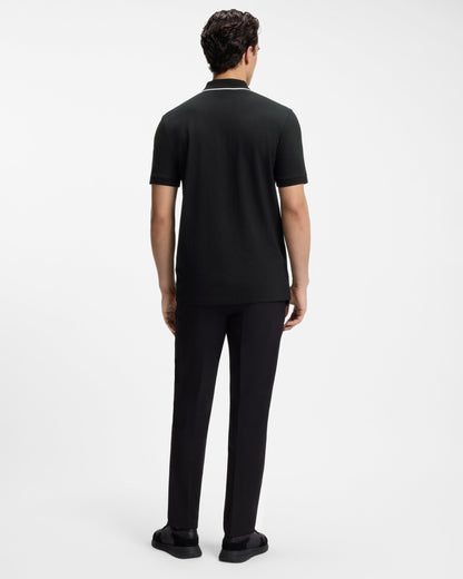 BOSS Green Philix Mens Slim Fit Zip Polo Shirt in Moisture - Wicking Stretch Cotton - Black 001 | CHO | Designer Mens Short Sleeve Polo Shirts