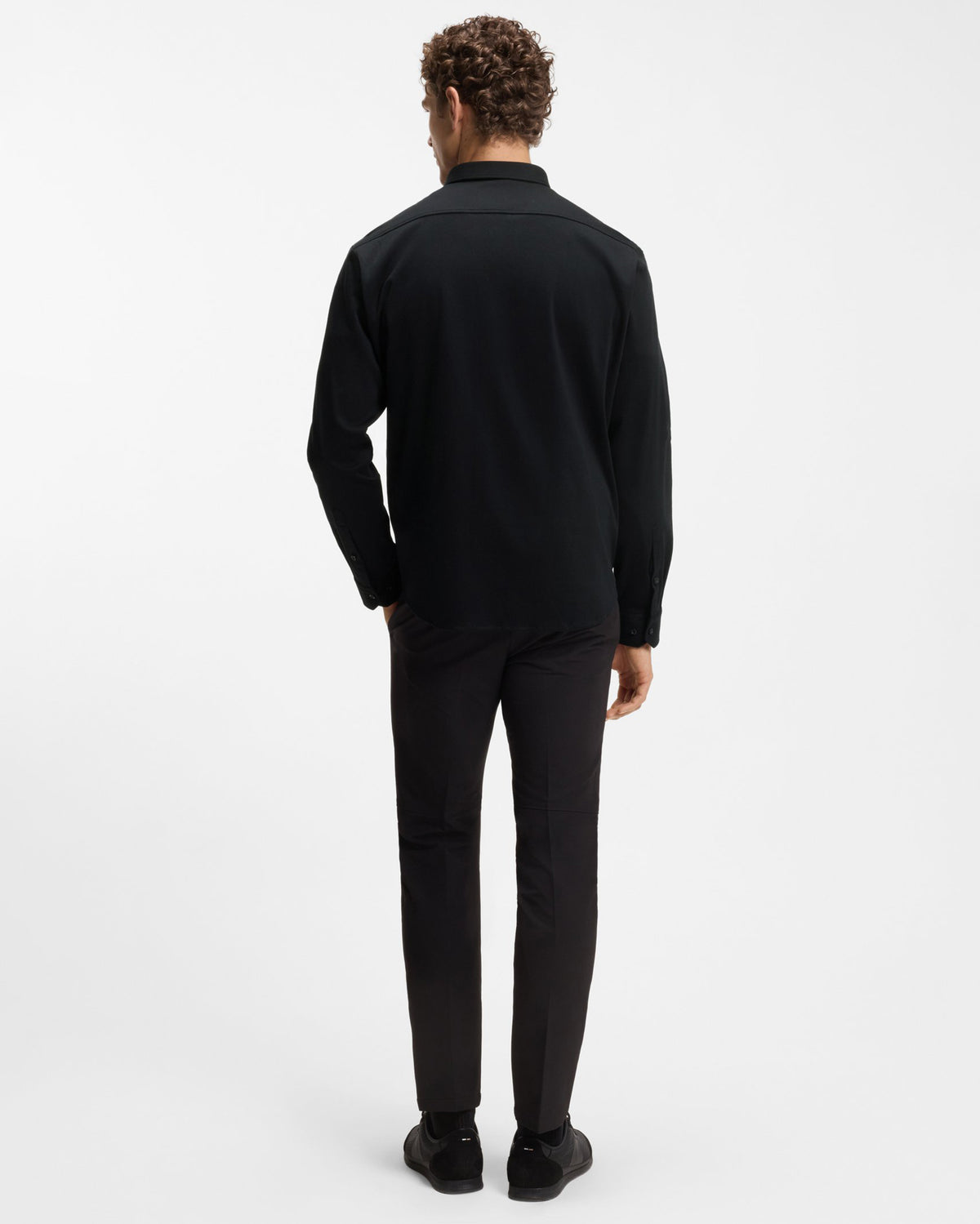 BOSS Green ST Motion Mens Long Sleeve shirt in cotton jersey with natural stretch - Black 002 full length, back
