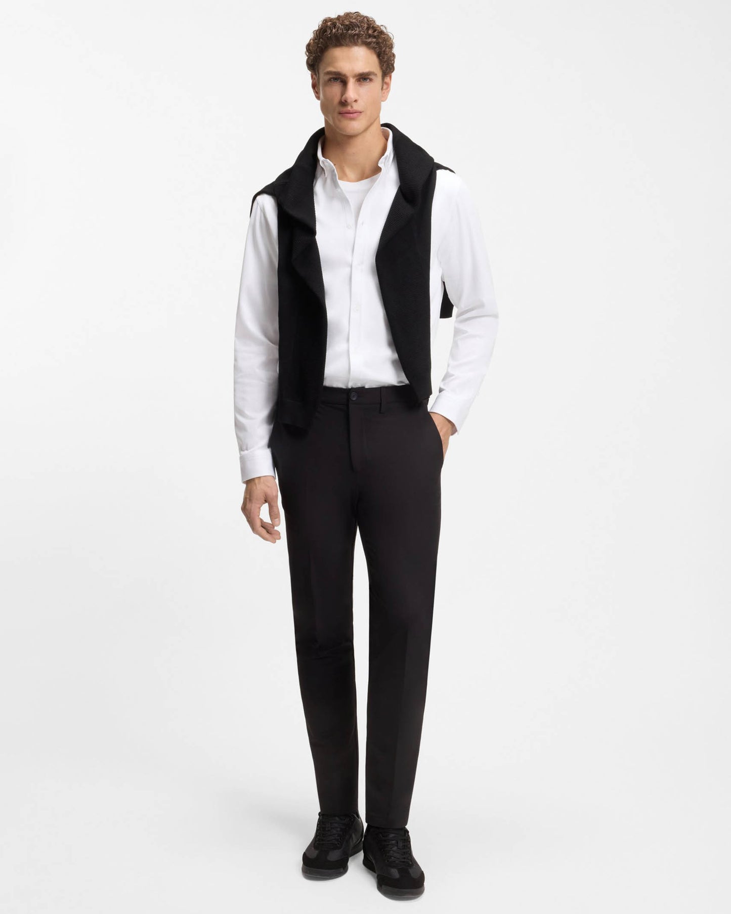 BOSS Green ST Motion Mens Long Sleeve shirt in cotton jersey with natural stretch - White 100