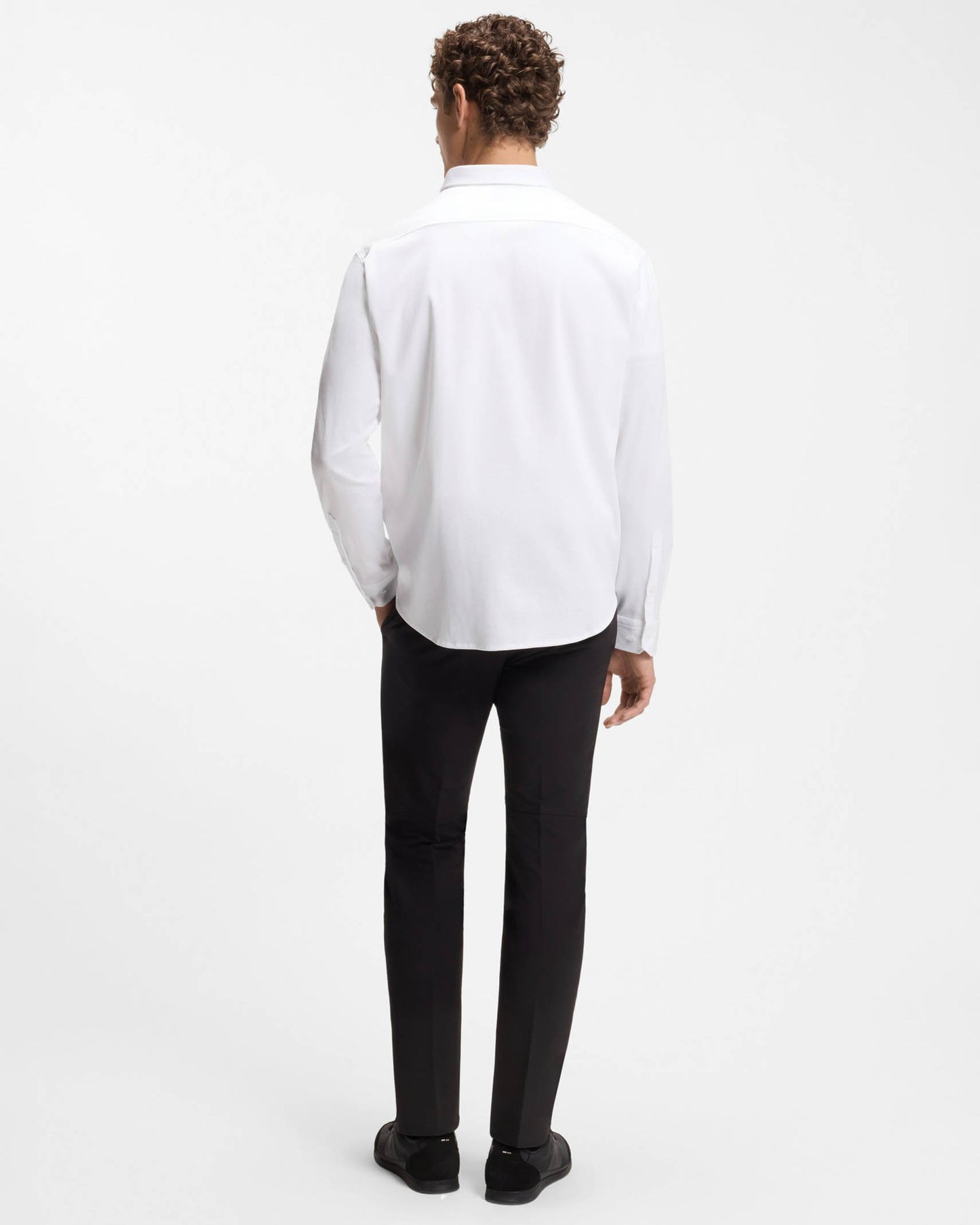 BOSS Green ST Motion Mens Long Sleeve shirt in cotton jersey with natural stretch - White 100
