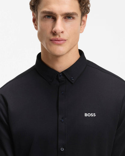 BOSS Green ST Motion Mens Long Sleeve shirt in cotton jersey with natural stretch - Dark Blue 402
