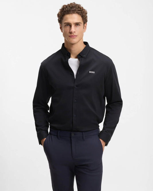 BOSS Green ST Motion Mens Long Sleeve shirt in cotton jersey with natural stretch - Dark Blue 402 | CHO | Designer Mens,Shirts,Long Sleeve