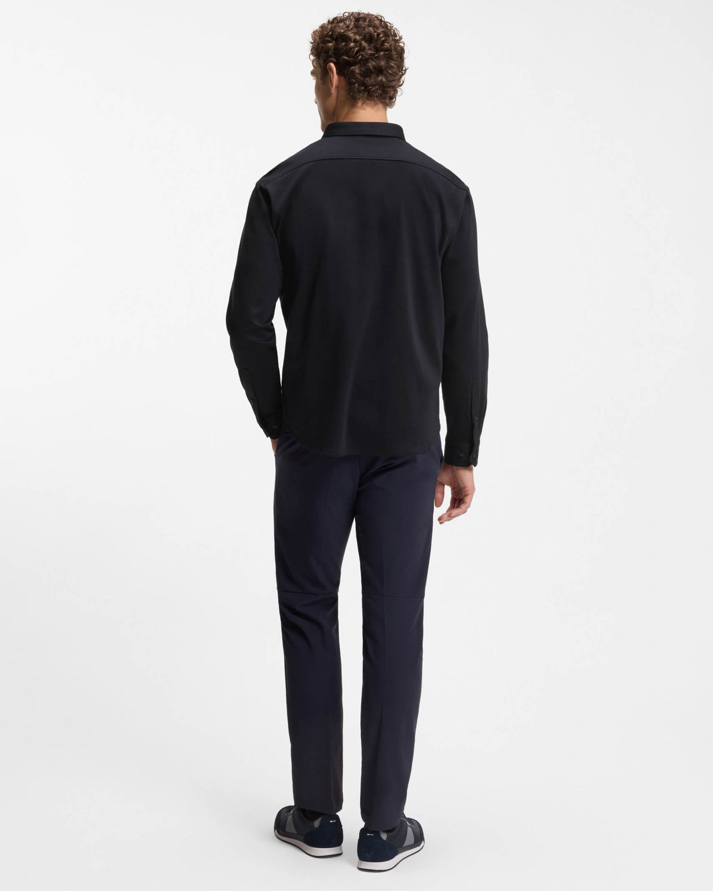 BOSS Green ST Motion Mens Long Sleeve shirt in cotton jersey with natural stretch - Dark Blue 402