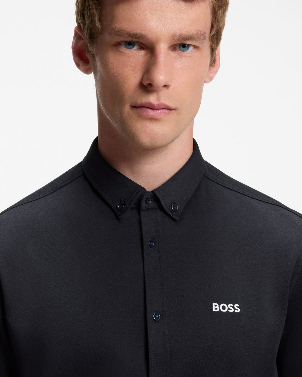 BOSS Green ST_Motion Mens Short Sleeve Shirt - Dark Blue 402 front detail