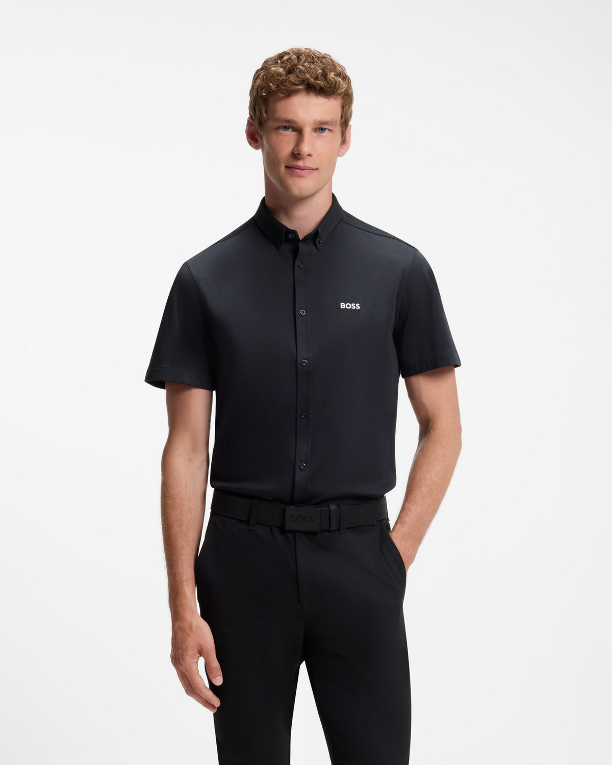 BOSS Green ST_Motion Mens Short Sleeve Shirt - Dark Blue 402 front