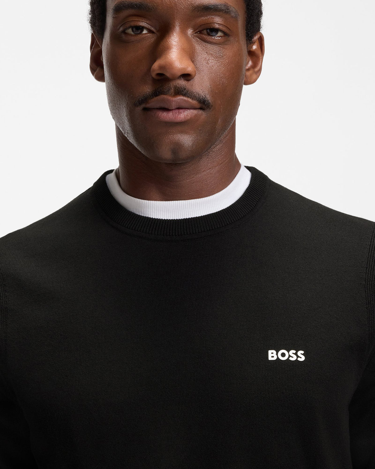 BOSS Green Ever-X Mens Cotton sweater with contrast logo  - Black 001, collar detail