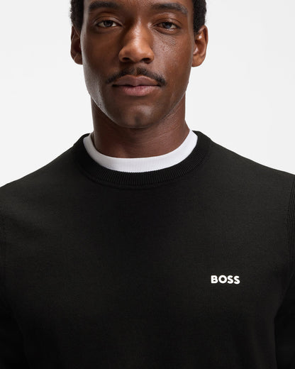 BOSS Green Ever-X Mens Cotton sweater with contrast logo  - Black 001, collar detail