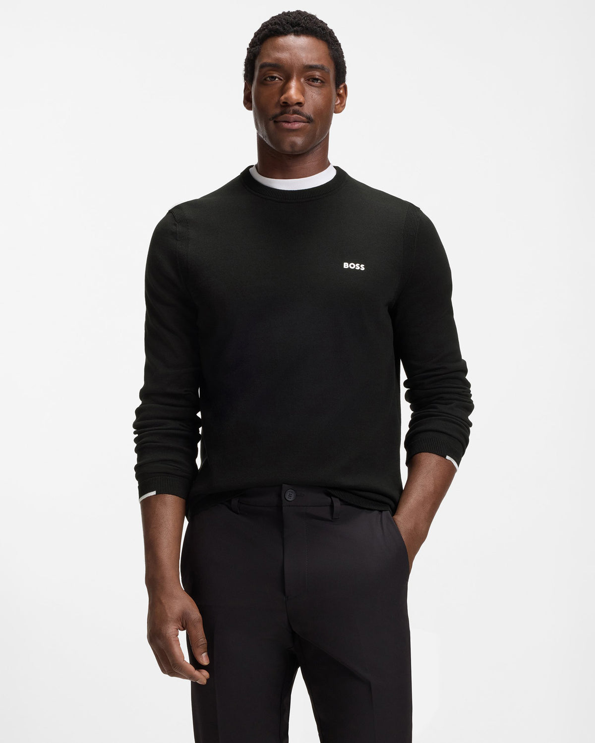 BOSS Green Ever-X Mens Cotton sweater with contrast logo  - Black 001, front