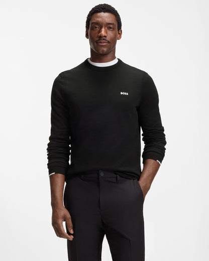 BOSS Green Ever-X Mens Cotton sweater with contrast logo  - Black 001, front