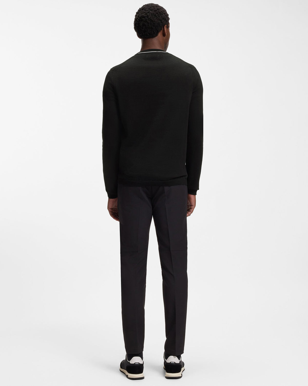 BOSS Green Ever-X Mens Cotton sweater with contrast logo  - Black 001, full length, back