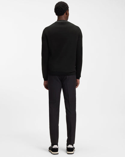 BOSS Green Ever-X Mens Cotton sweater with contrast logo  - Black 001, full length, back