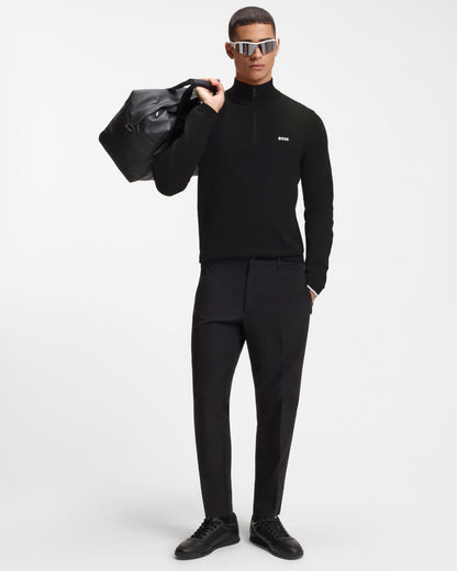 BOSS Green Ever-X Mens Cotton sweater with quarter zip - Black 001