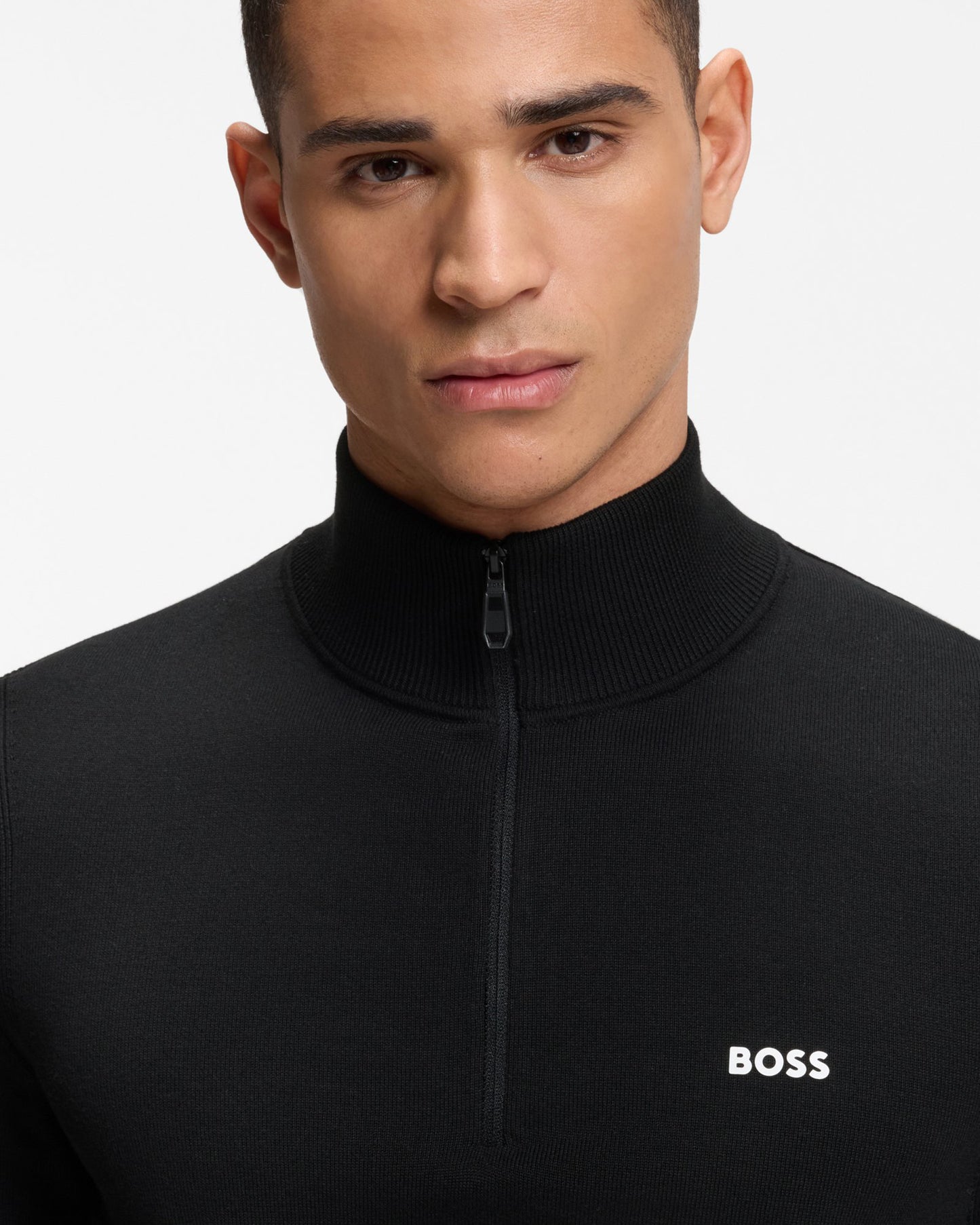 BOSS Green Ever-X Mens Cotton sweater with quarter zip - Black 001