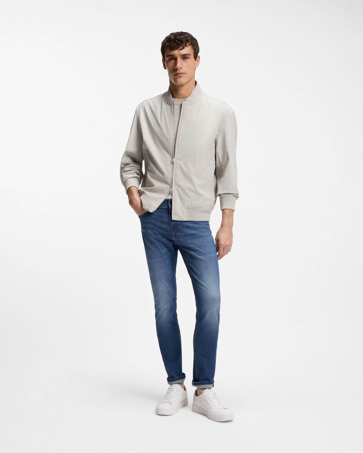 BOSS Orange Delaware Slim-Fit Jeans in Soft-Motion Denim - Medium Blue 422 | CHO | Designer Mens Jeans