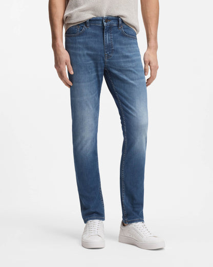 BOSS Orange Delaware Slim-Fit Jeans in Soft-Motion Denim - Medium Blue 422 | CHO | Designer Mens Jeans