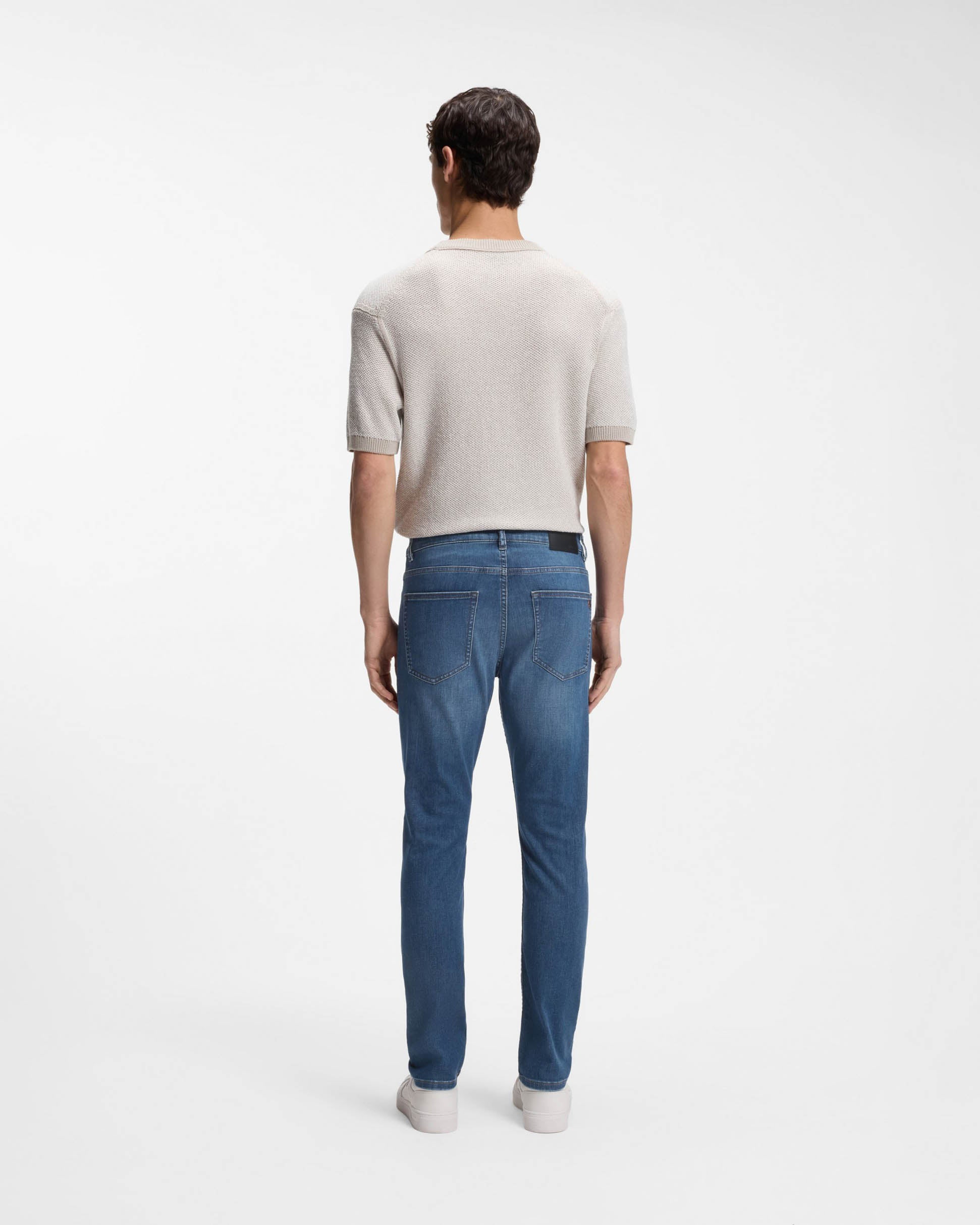 BOSS Orange Delaware Slim-Fit Jeans in Soft-Motion Denim - Medium Blue 422 | CHO | Designer Mens Jeans