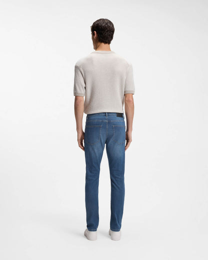 BOSS Orange Delaware Slim-Fit Jeans in Soft-Motion Denim - Medium Blue 422 | CHO | Designer Mens Jeans