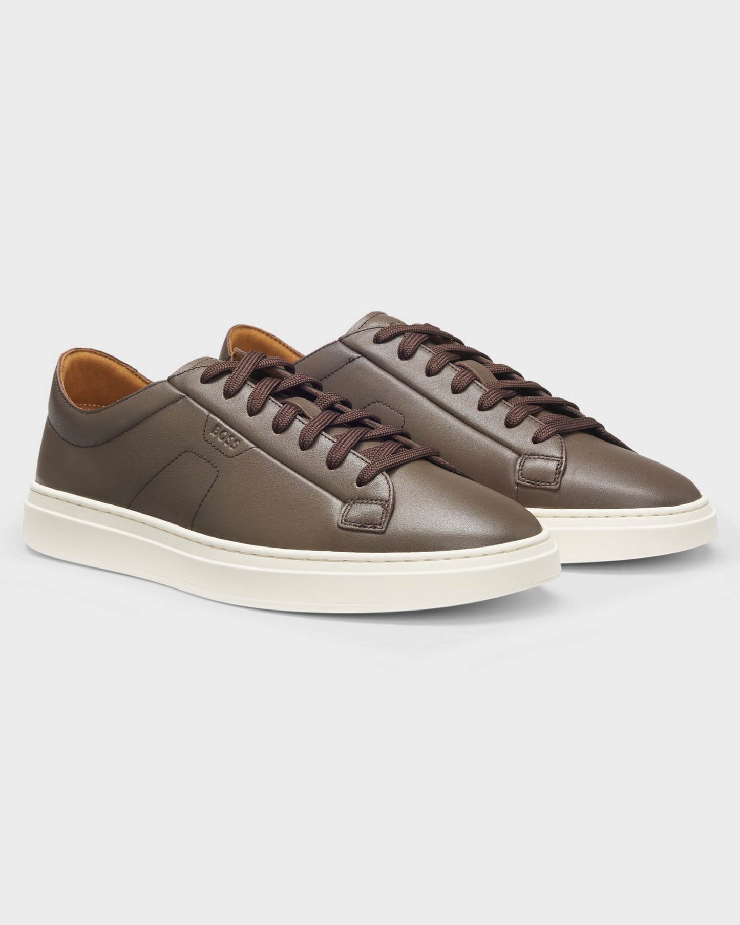 BOSS Orange Kieran Mens Low-Top Trainers in Leather with Embossed Logo - Dark Brown 201
