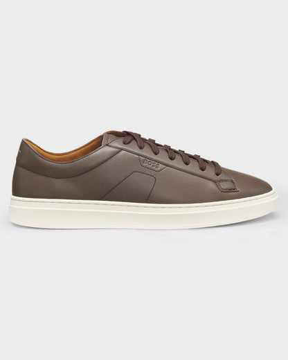 BOSS Orange Kieran Mens Low-Top Trainers in Leather with Embossed Logo - Dark Brown 201