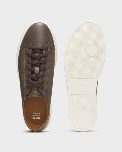 BOSS Orange Kieran Mens Low-Top Trainers in Leather with Embossed Logo - Dark Brown 201