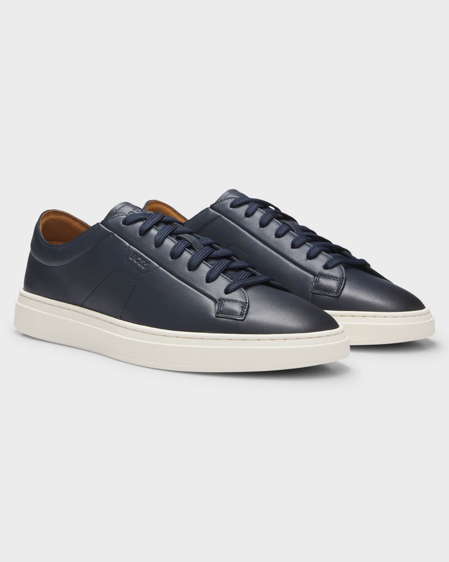 BOSS Orange Kieran Mens Low-Top Trainers in Leather with Embossed Logo  - Dark Blue 401