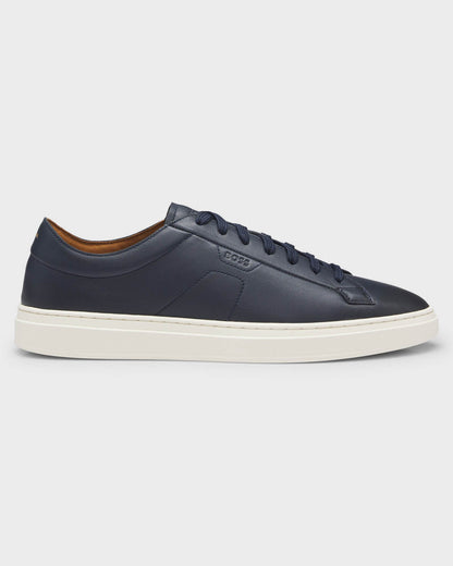 BOSS Orange Kieran Mens Low-Top Trainers in Leather with Embossed Logo  - Dark Blue 401
