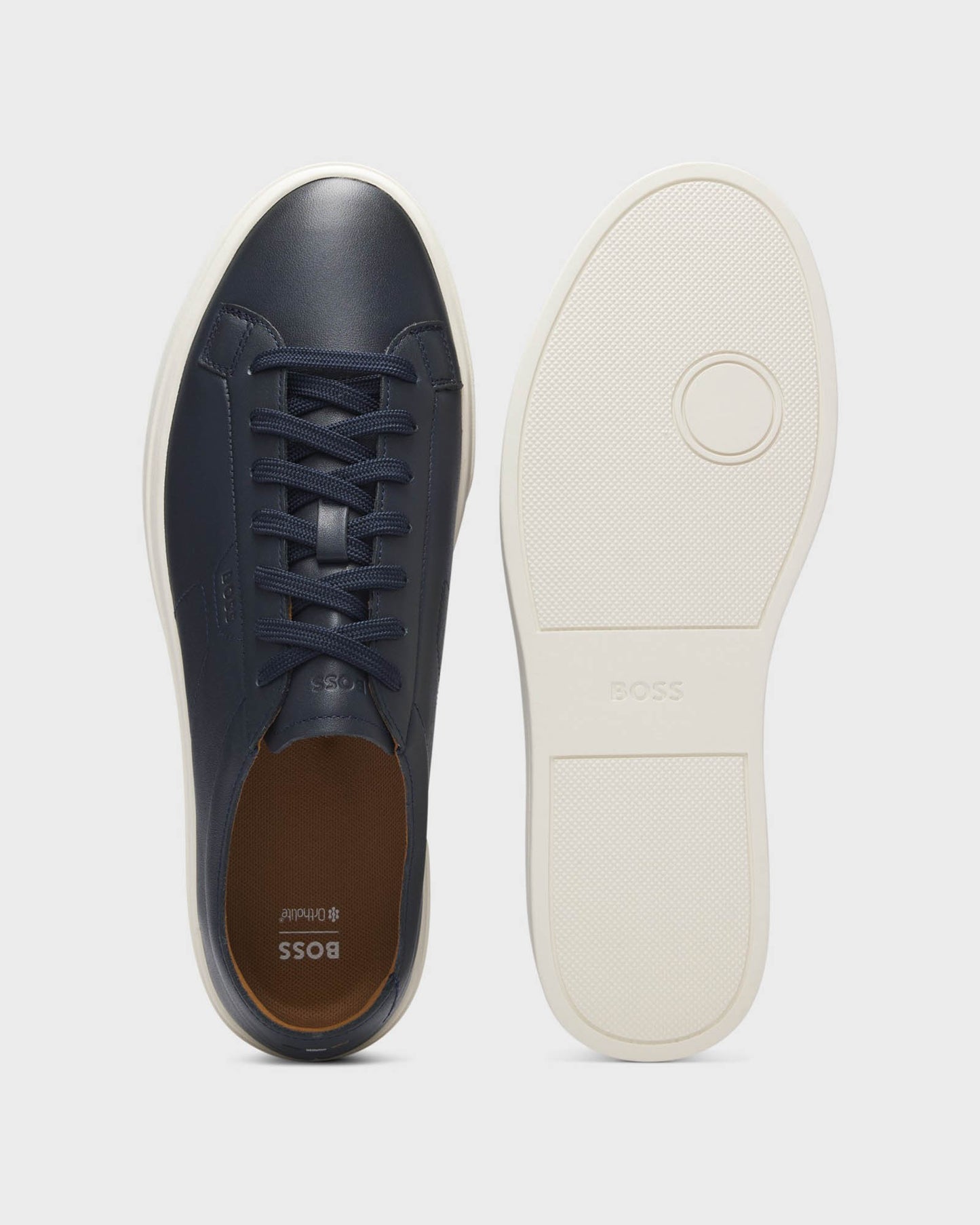 BOSS Orange Kieran Mens Low-Top Trainers in Leather with Embossed Logo  - Dark Blue 401