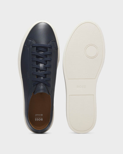 BOSS Orange Kieran Mens Low-Top Trainers in Leather with Embossed Logo  - Dark Blue 401