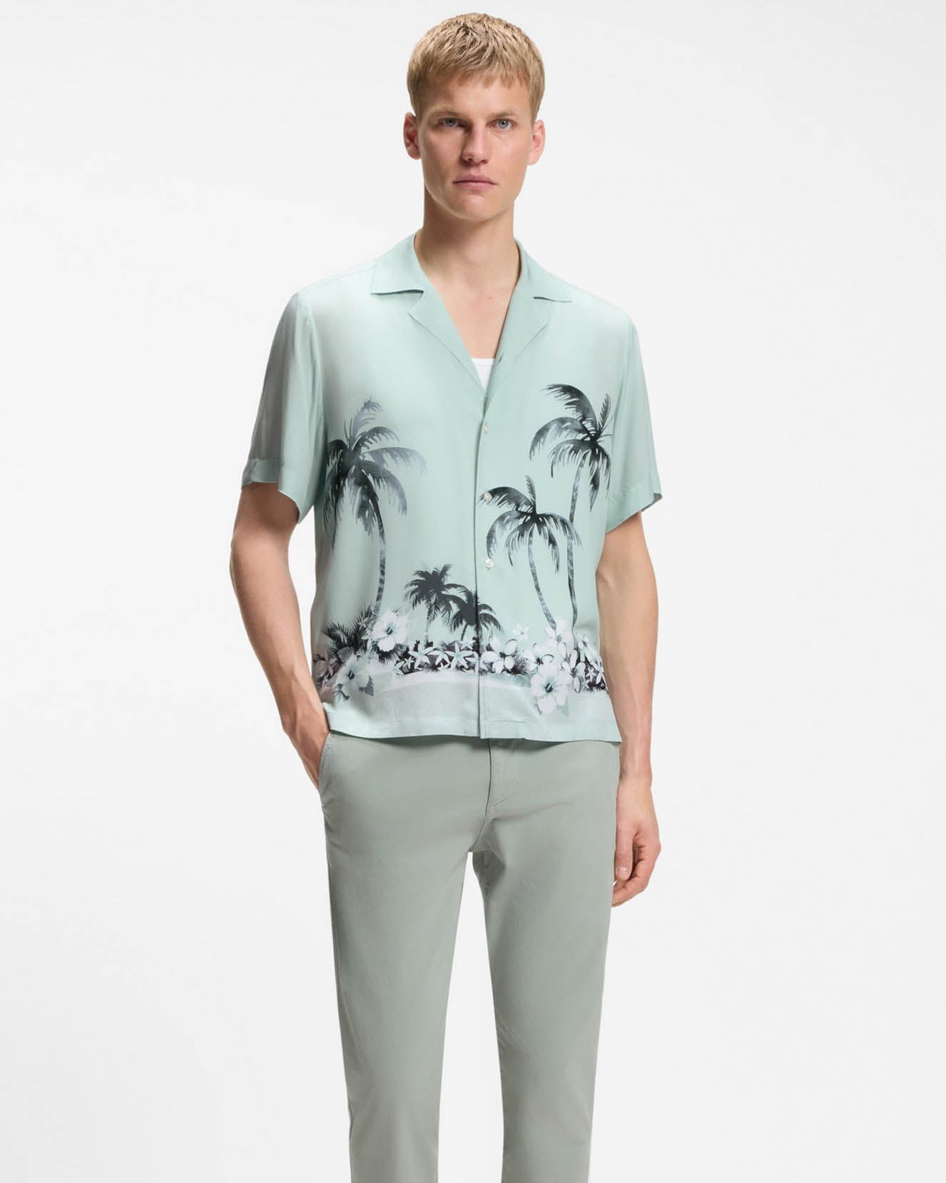 BOSS Orange Rayer Mens Short Sleeve Shirt - Turquoise/Aqua 446 | CHO | Designer Mens Short Sleeve Shirts