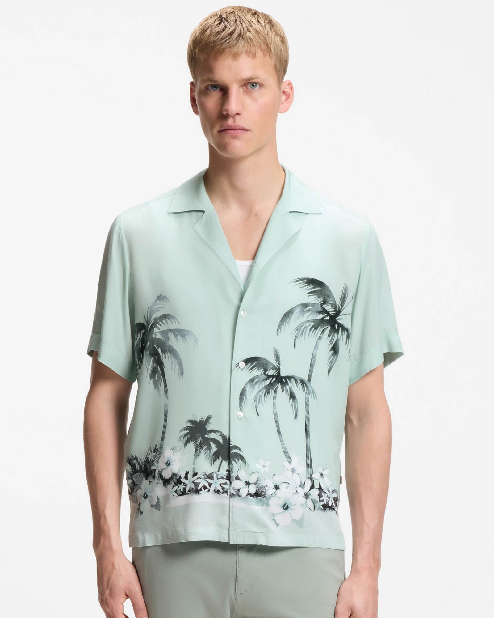 BOSS Orange Rayer Mens Short Sleeve Shirt - Turquoise/Aqua 446 | CHO | Designer Mens Short Sleeve Shirts