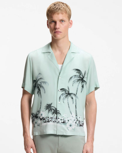 BOSS Orange Rayer Mens Short Sleeve Shirt - Turquoise/Aqua 446 | CHO | Designer Mens Short Sleeve Shirts