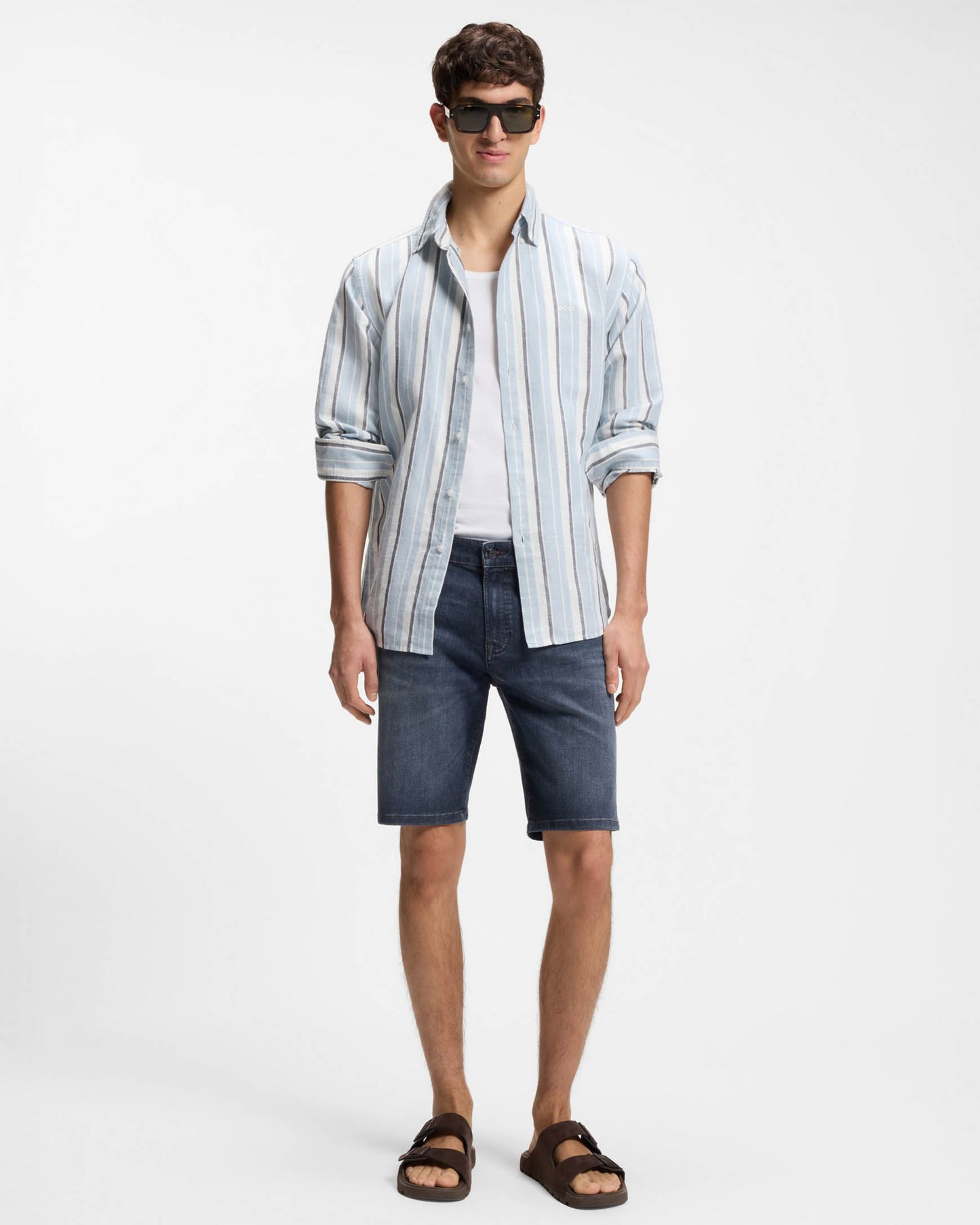 BOSS Orange Maine Regular-Fit Shorts in Soft-Motion Denim - Medium Blue 420 | CHO | Designer Mens Denim Shorts