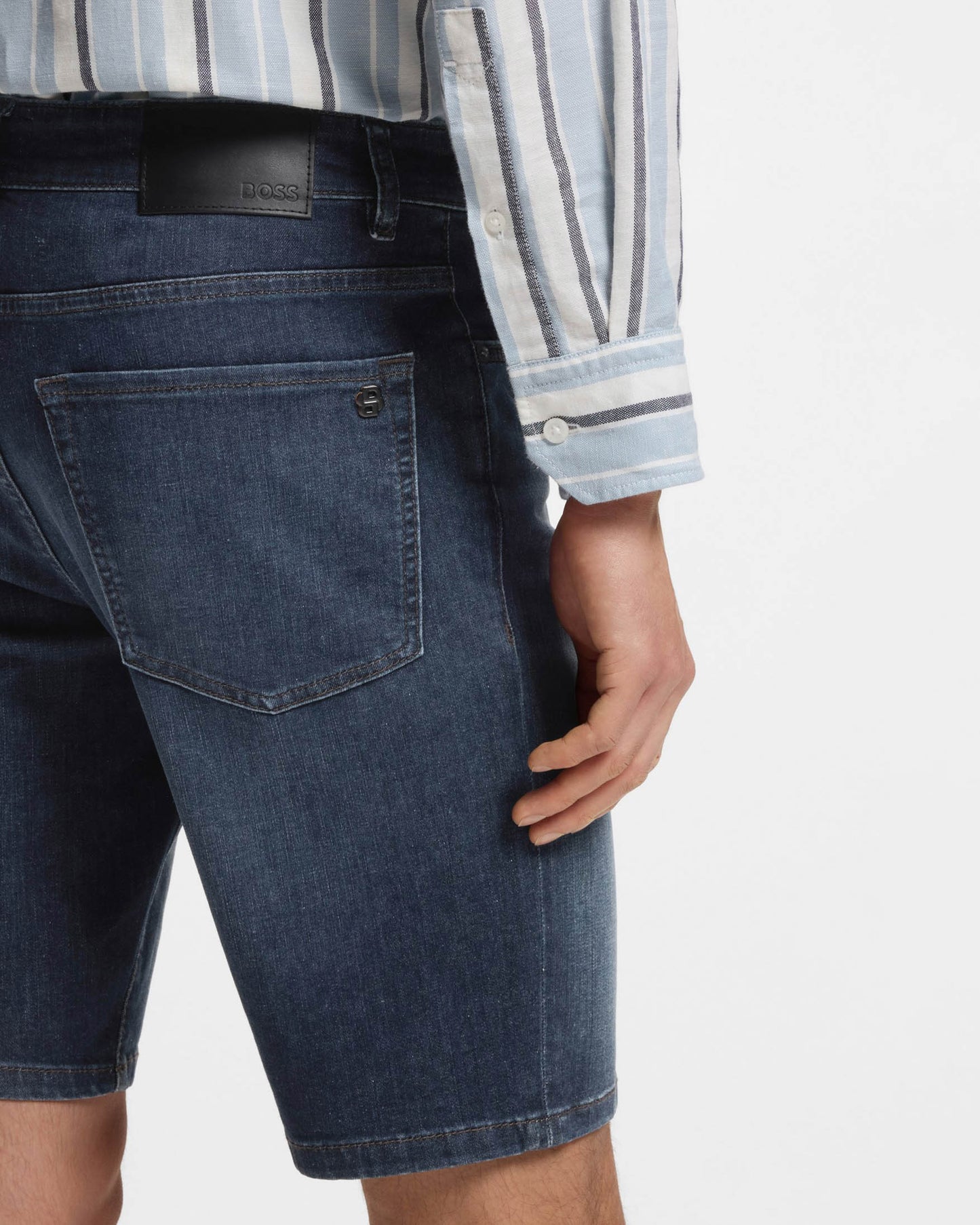 BOSS Orange Maine Regular-Fit Shorts in Soft-Motion Denim - Medium Blue 420 | CHO | Designer Mens Denim Shorts