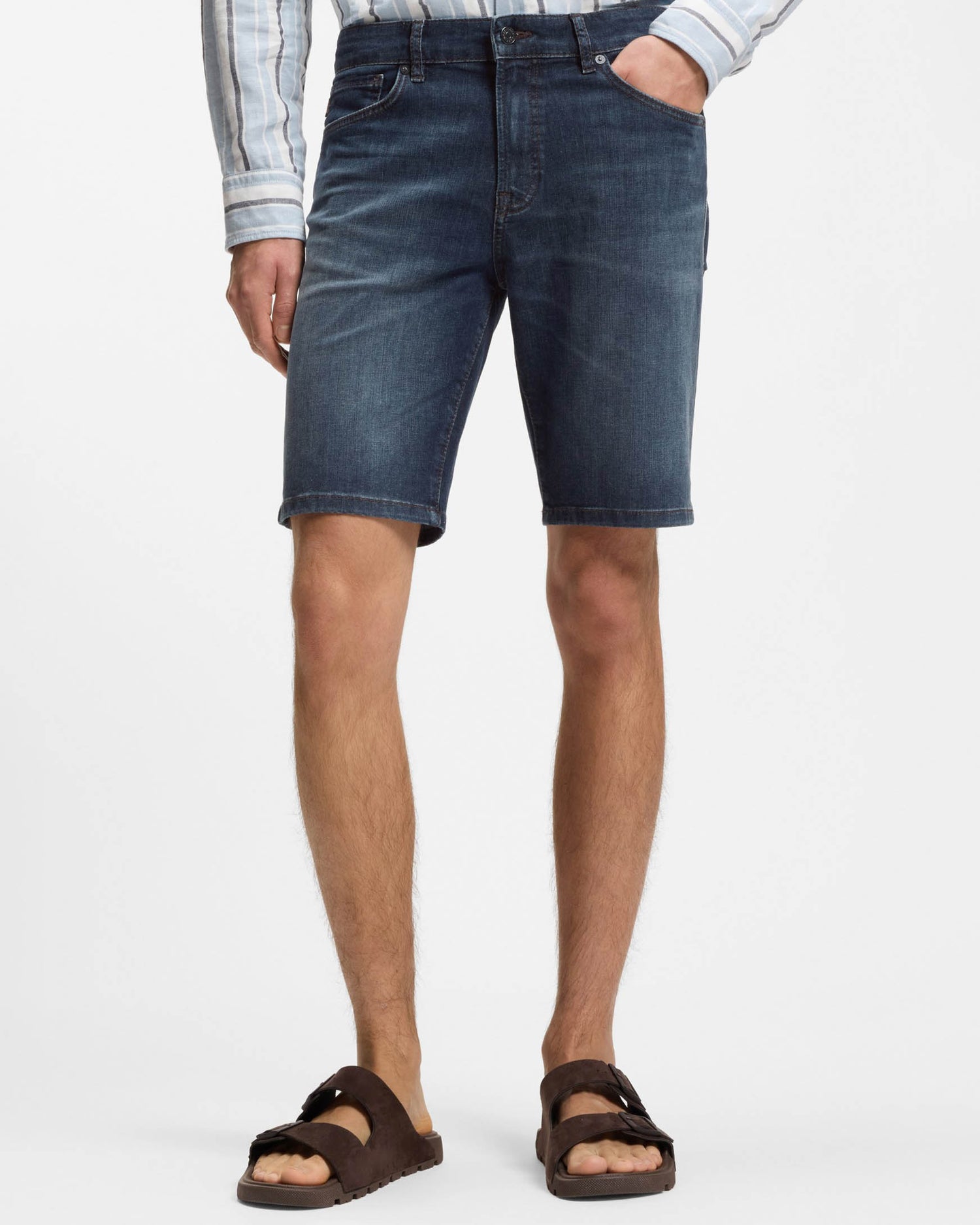 BOSS Orange Maine Regular-Fit Shorts in Soft-Motion Denim - Medium Blue 420 | CHO | Designer Mens Denim Shorts