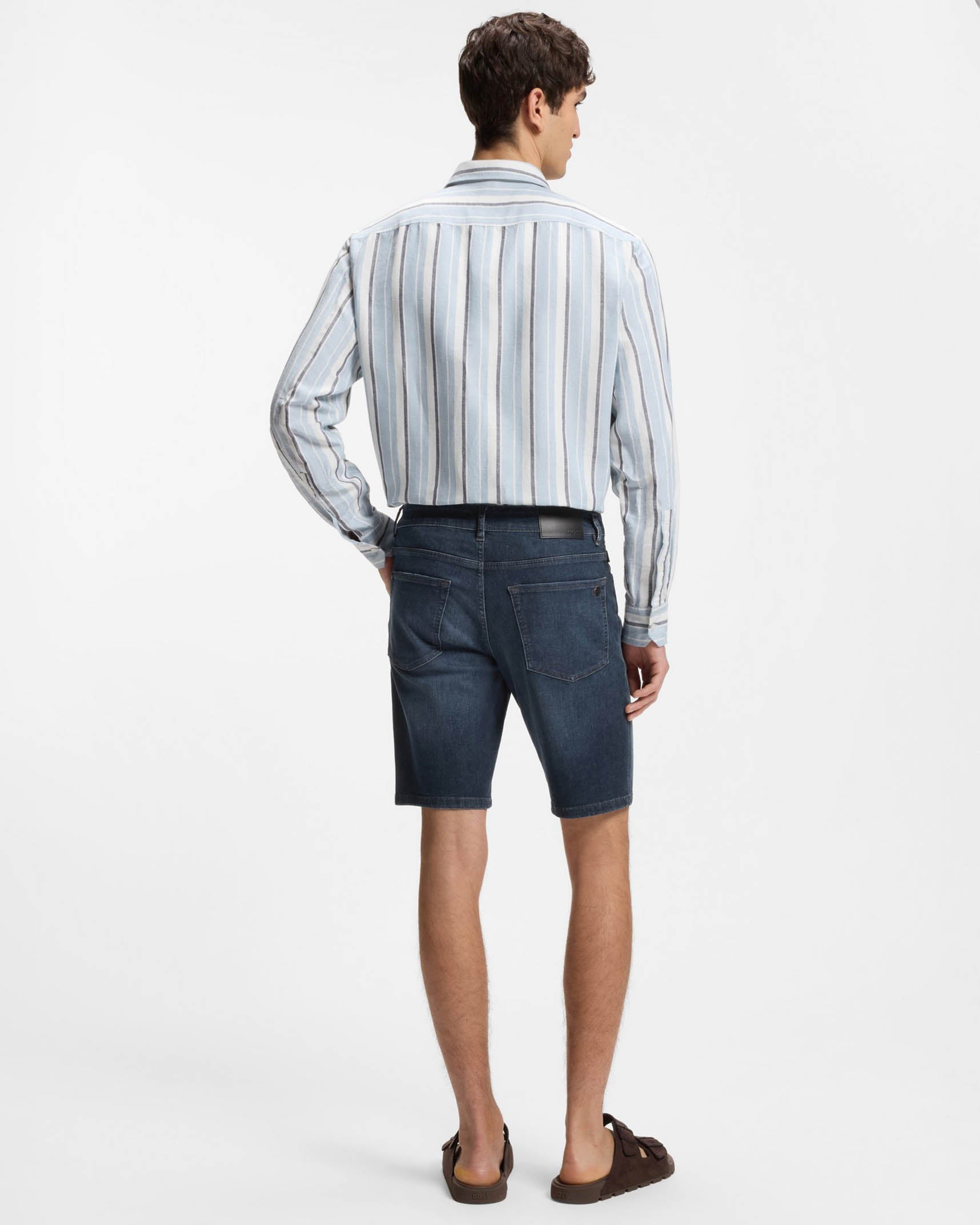 BOSS Orange Maine Regular-Fit Shorts in Soft-Motion Denim - Medium Blue 420 | CHO | Designer Mens Denim Shorts