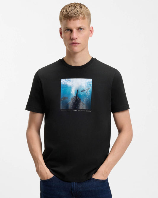 BOSS Orange Te Creature Mens Graphic Print T-Shirt - Black 001 | CHO | Designer Mens Short Sleeve T-Shirts