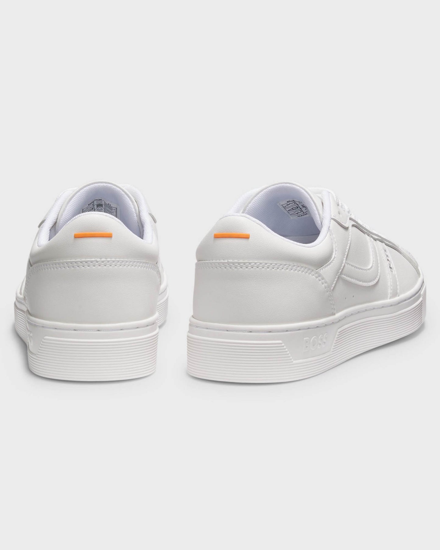 Pair of BOSS Orange Rhys Mens Logo-Trimmed Trainers in Faux Nappa Leather in White 100 - Back