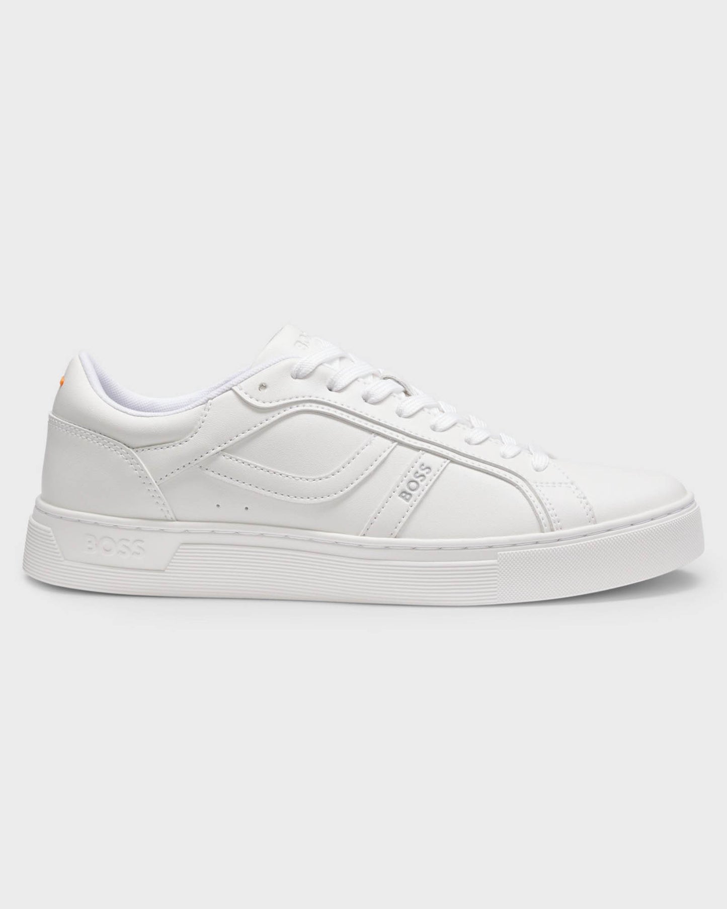 BOSS Orange Rhys Mens Logo-Trimmed Trainers in Faux Nappa Leather in White 100 - Right