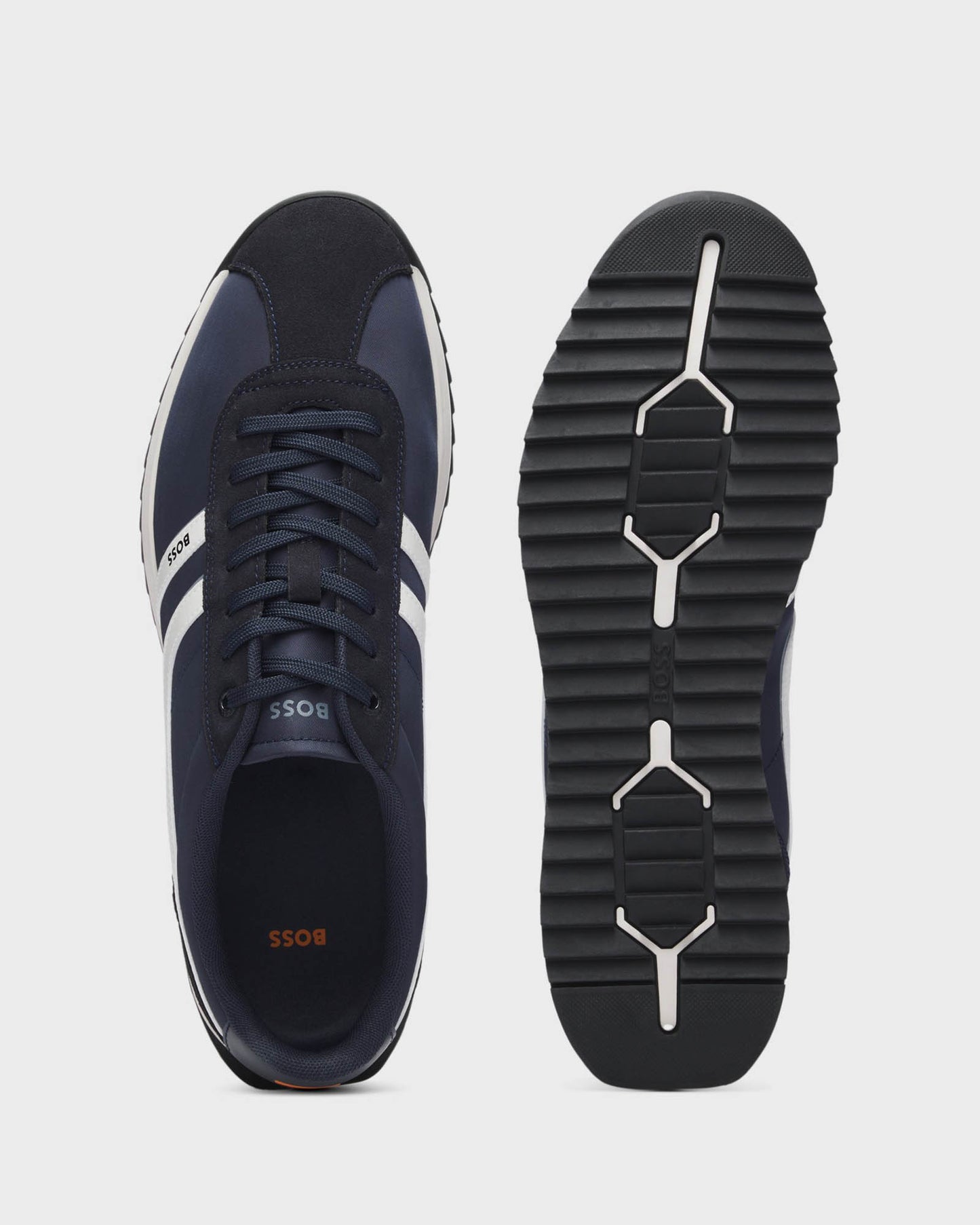 BOSS Orange Zayn Mens Logo Trainers with Faux Suede Trims  - Dark Blue 401