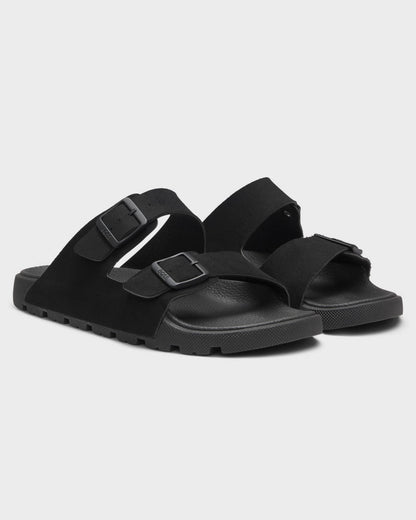 Pair of BOSS Orange Surfley Mens Twin-Strap Slides with Branded Buckles in Black 001 - Right