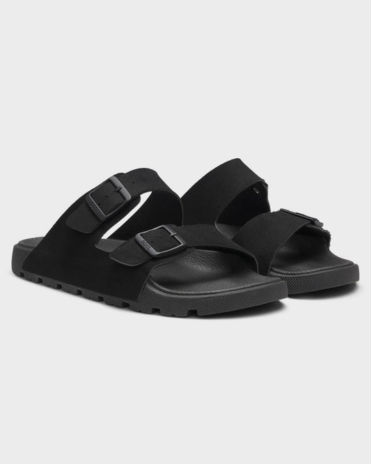 Pair of BOSS Orange Surfley Mens Twin-Strap Slides with Branded Buckles in Black 001 - Right