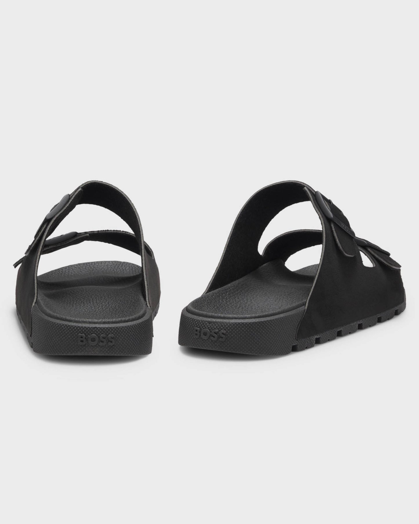 Pair of BOSS Orange Surfley Mens Twin-Strap Slides with Branded Buckles in Black 001 - Back