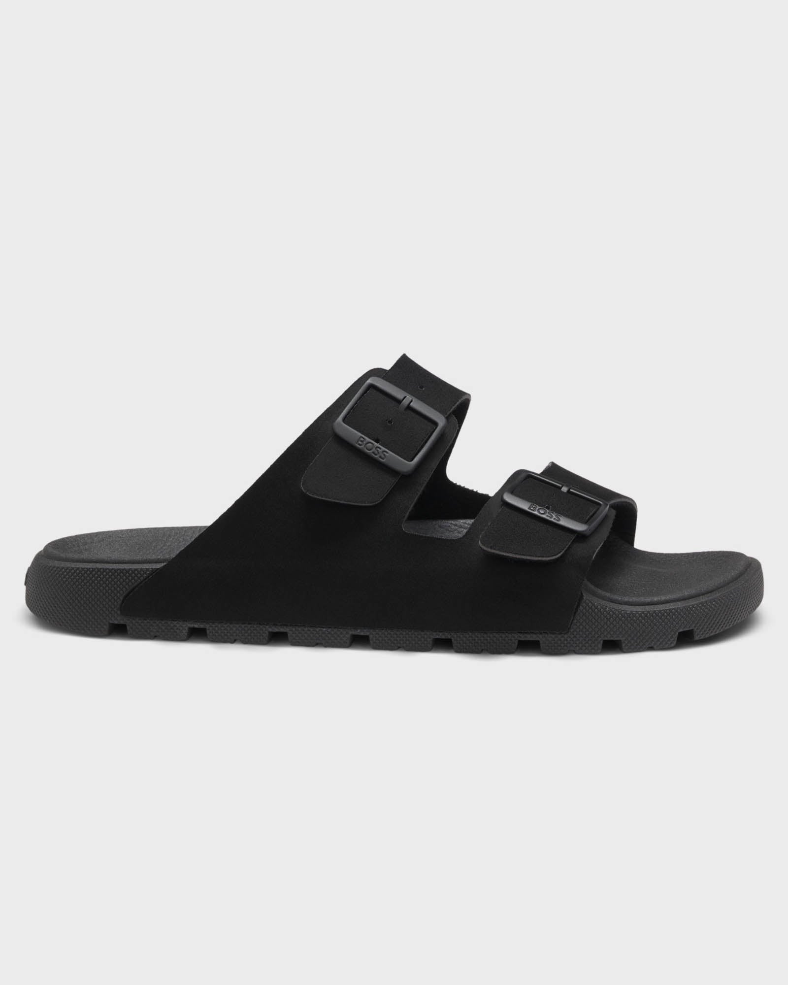 BOSS Orange Surfley Mens Twin-Strap Slides with Branded Buckles in Black 001 - Right