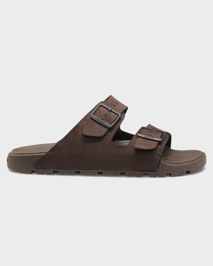 BOSS Orange Surfley Mens Twin-Strap Slides with Branded Buckles in Dark Brown 201 - Right