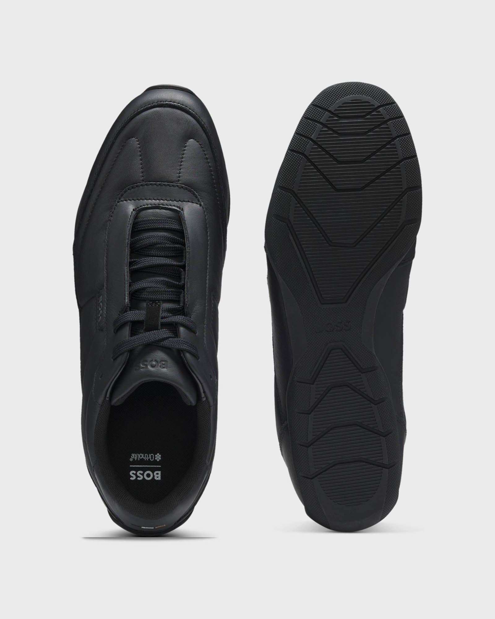 BOSS Orange Jaylen Mens Leather Trainers with Logo Detail  - Black 005 | CHO | Designer Mens Trainers