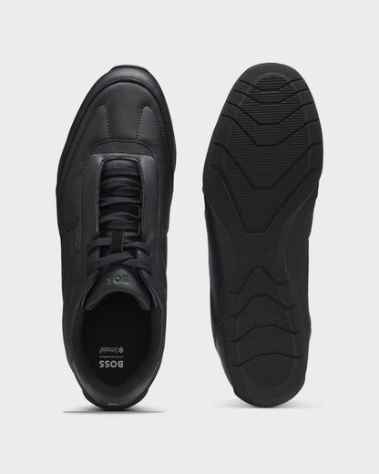 BOSS Orange Jaylen Mens Leather Trainers with Logo Detail  - Black 005 | CHO | Designer Mens Trainers