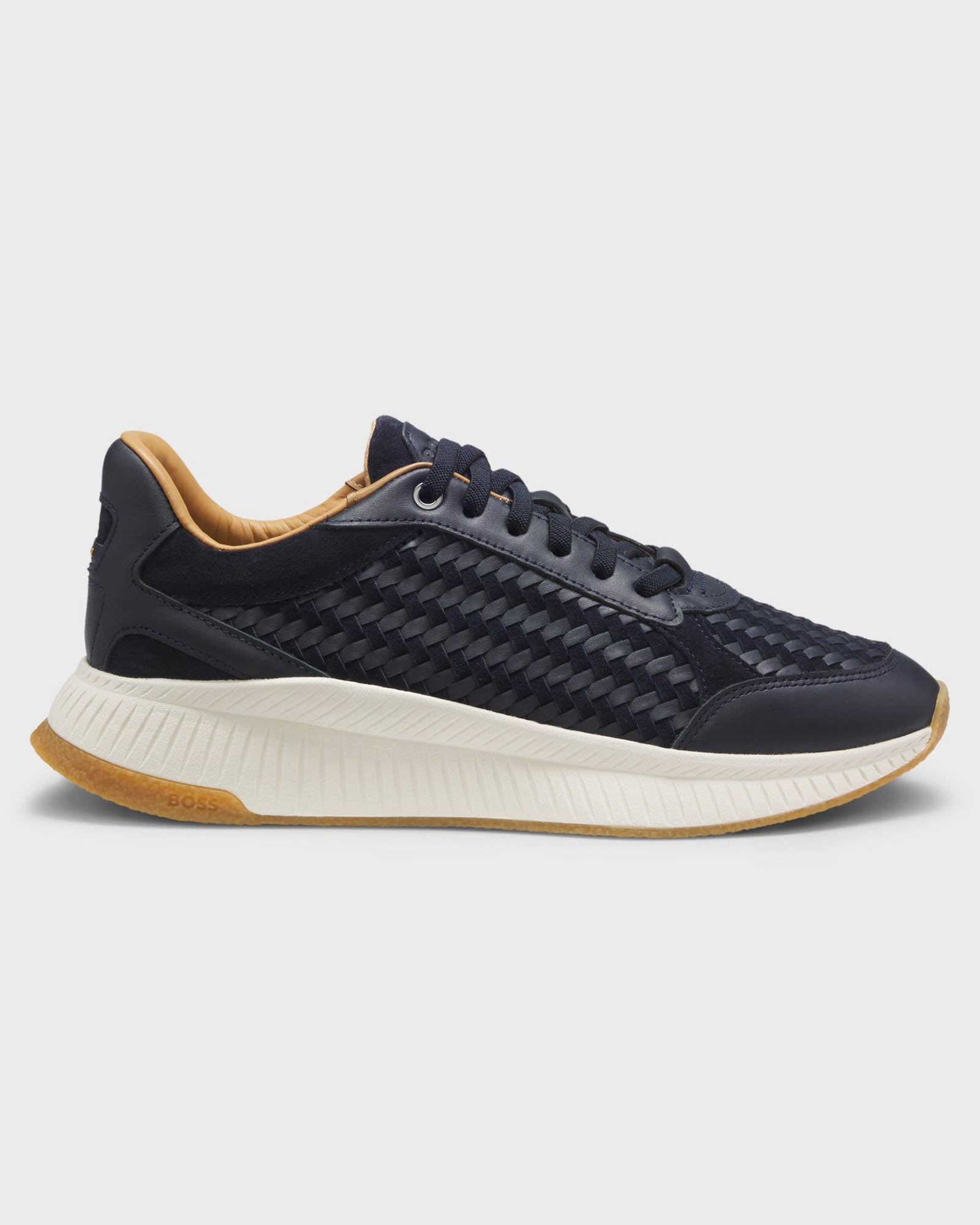 BOSS Orange TTNM EVO Mens Trainers with Woven uppers and Suede Trims - Dark Blue 401 | CHO | Designer Mens Trainers