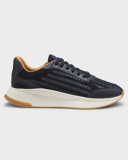 BOSS Orange TTNM EVO Mens Trainers with Woven uppers and Suede Trims - Dark Blue 401 | CHO | Designer Mens Trainers