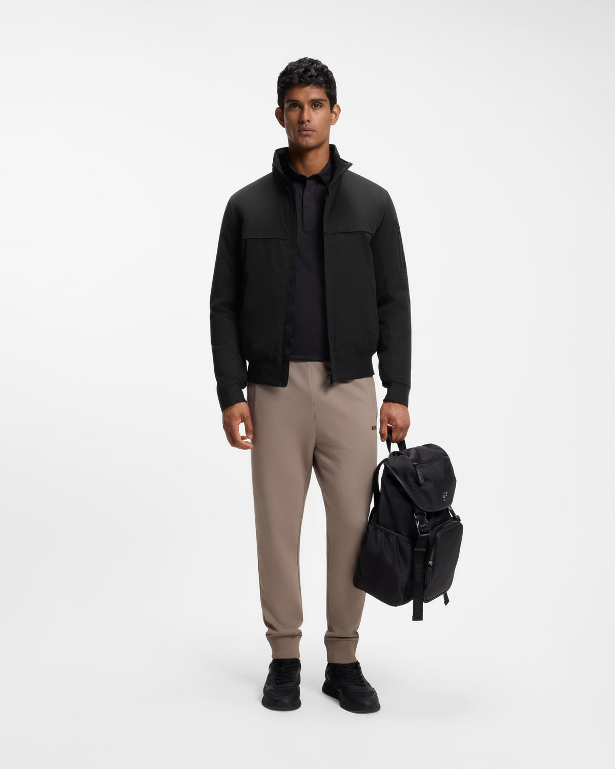 Boss Green Jadon Mens Water-Repellent Padded Jacket In Brushed Fabric - Black 001 full length front